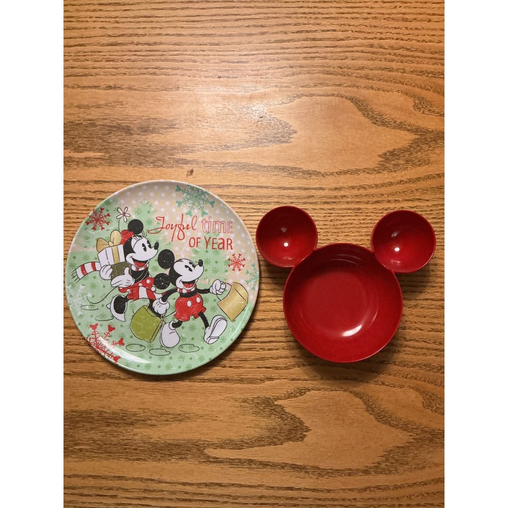 Zak Designs Disney Mickey Minnie Holiday Plate and Mickey Ear Bowl Set Red Green